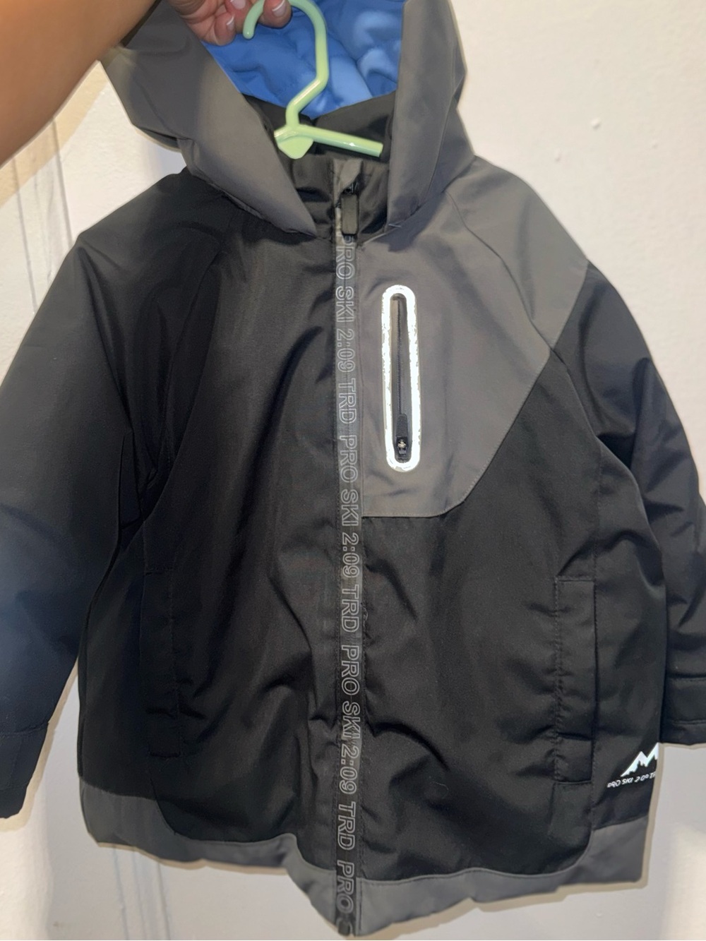 Zara Black and Gray Hooded Puffer Jacket with Blue Lining